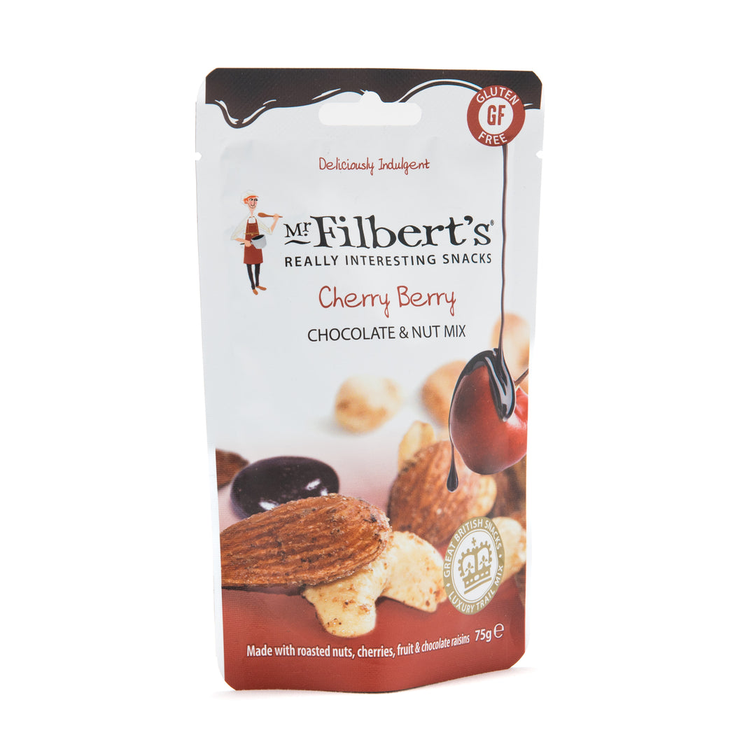 packet of mr filberts cherry flavoured chocolate and nuts.
