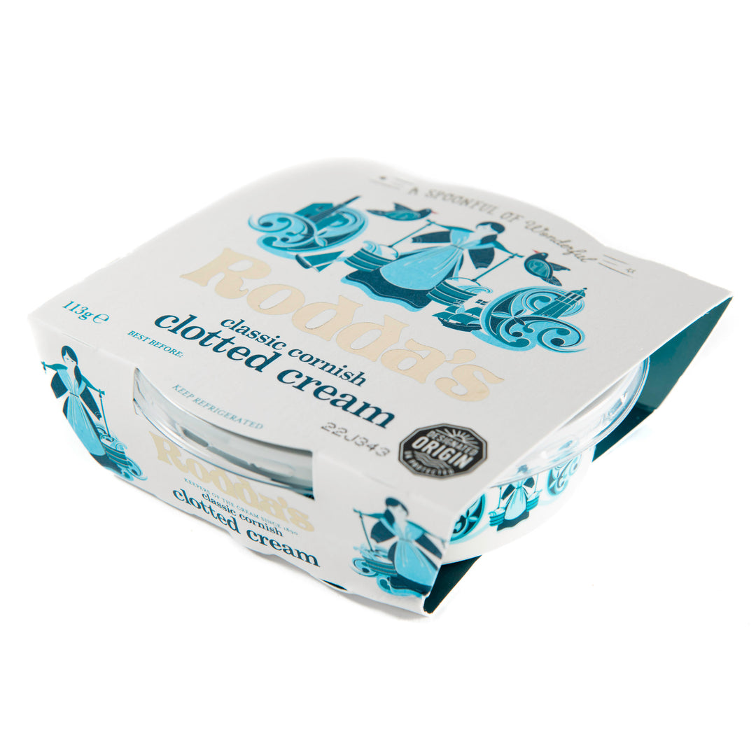 tub of roddas clotted cream on a white background.