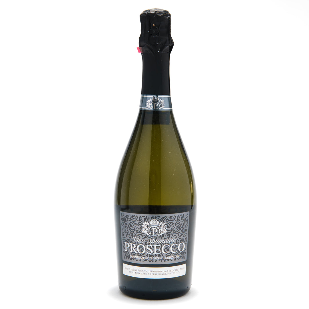 bottle of prosecco on a white background.