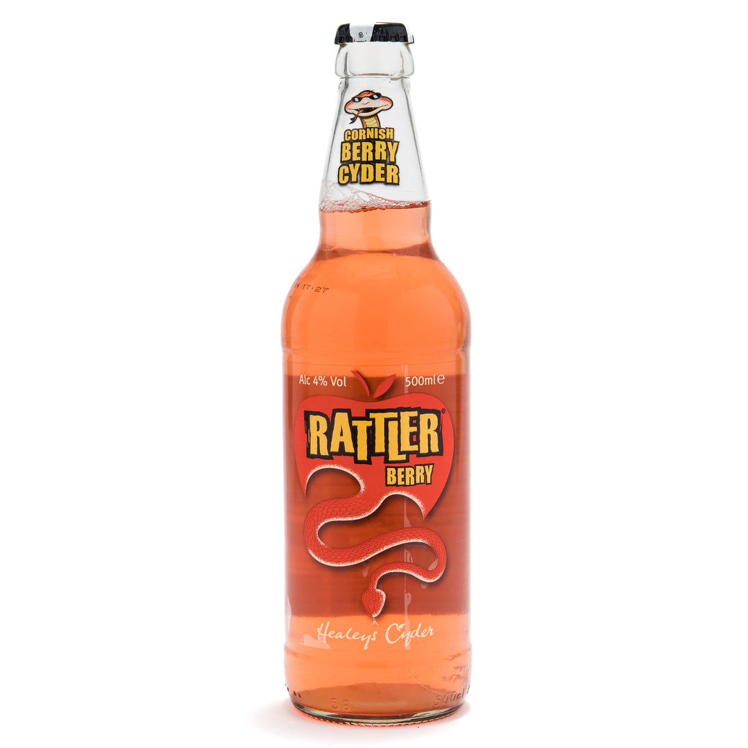 bottle of rattler berry cider on a white background.