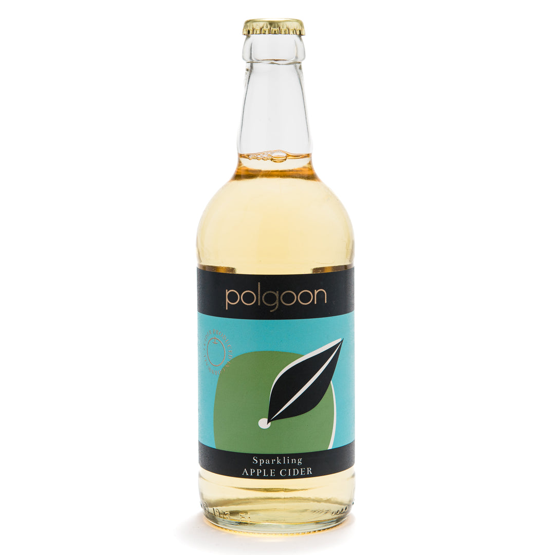 bottle of polgoon apple cider on a white background.