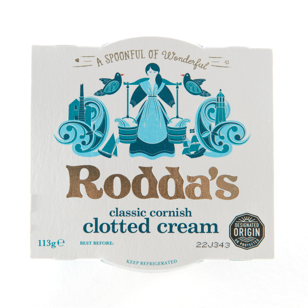 tub of roddas clotted cream on a white background.
